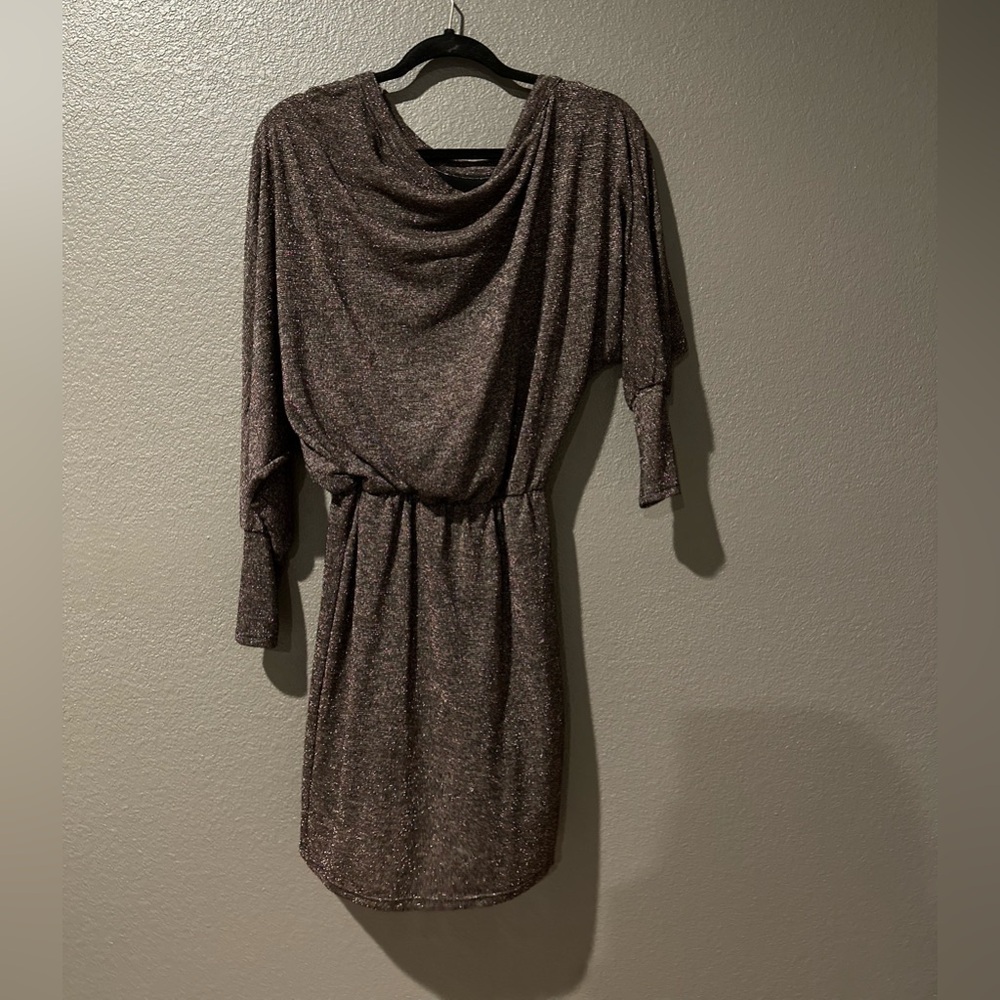 Small Designer black & bronze thread work dress Balloon sleeves tight from wrist